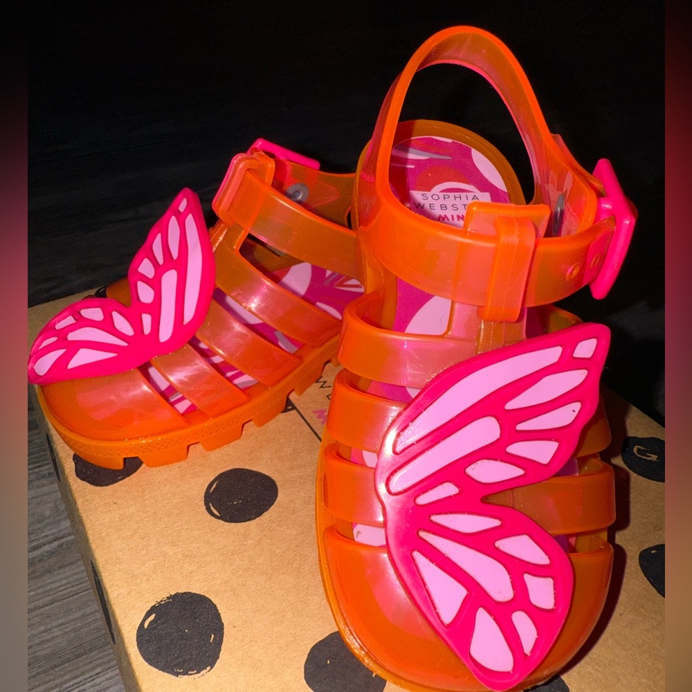 Sophia Webster Kids Sandals with Orange and Pink Butterfly Design